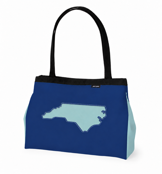 TURBO Aerial tote with North Carolina motif in Regimental Blue and light blue